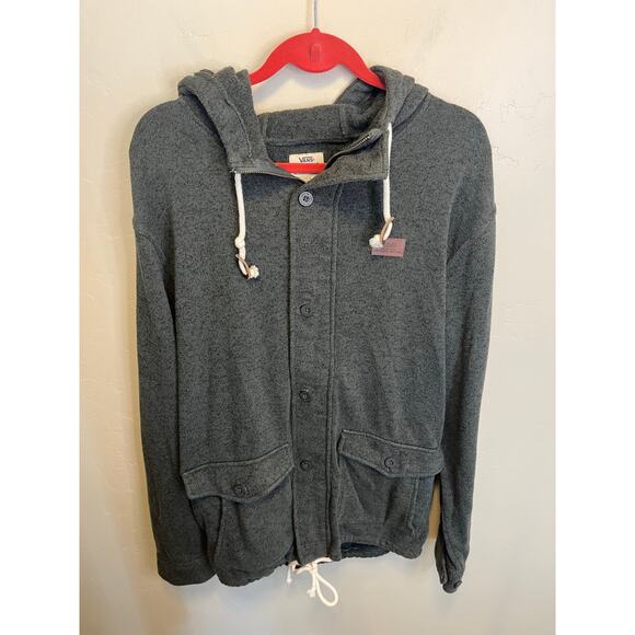 Vans Men's Button Up Grey Sweatshirt Hoodie Knit Skater Jacket Size XL - Picture 10 of 10